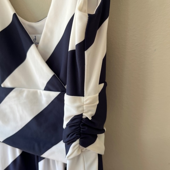 Jude Connally Sz M Stretch Long Maxi Dress Nautical Navy White Striped V Neck - Picture 4 of 7